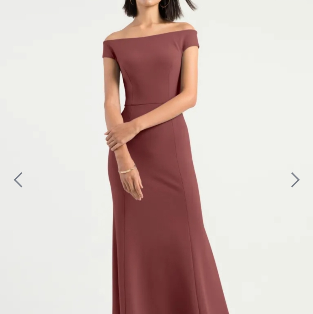 Jenny Yoo Bridesmaids Dress Larson- Cinnamon Rose color Stretch Crepe Fabric